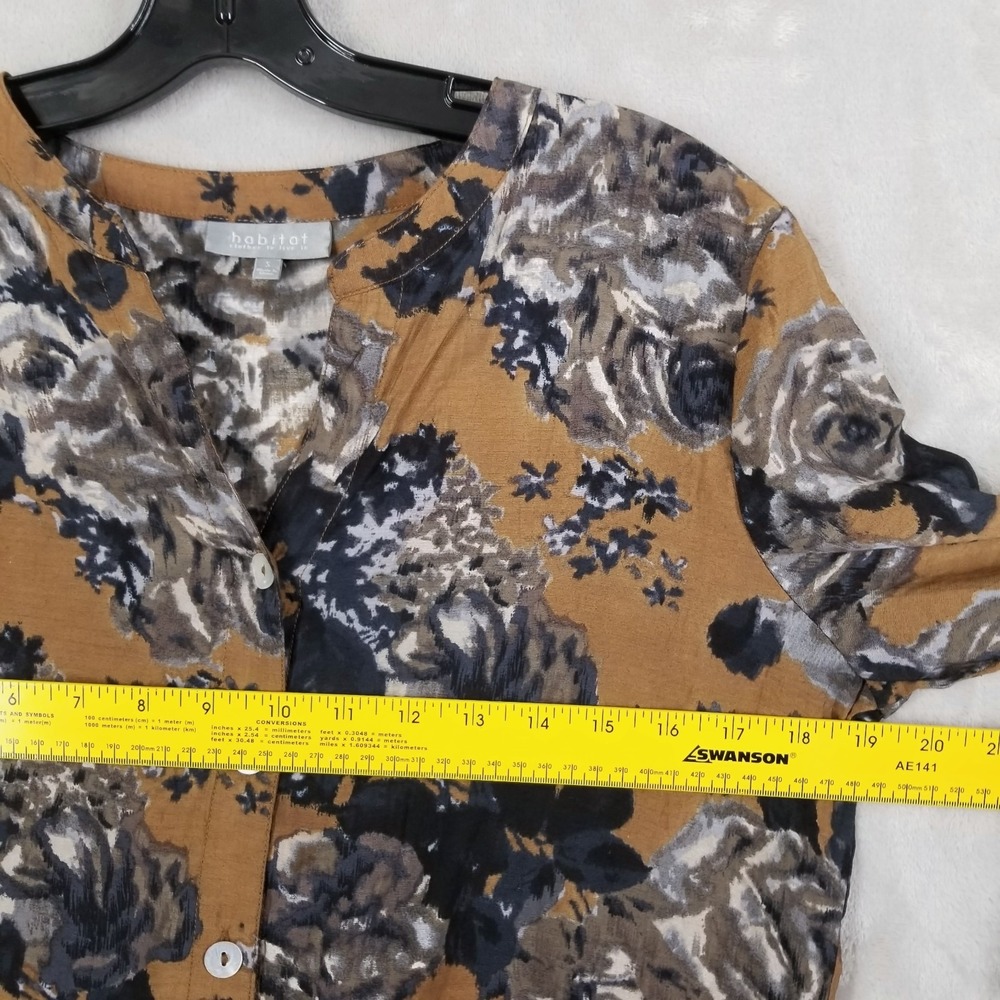 Habitat Blouse Women Small Brown Floral Peplum Lagenlook Lightweight Flowy - Picture 4 of 9